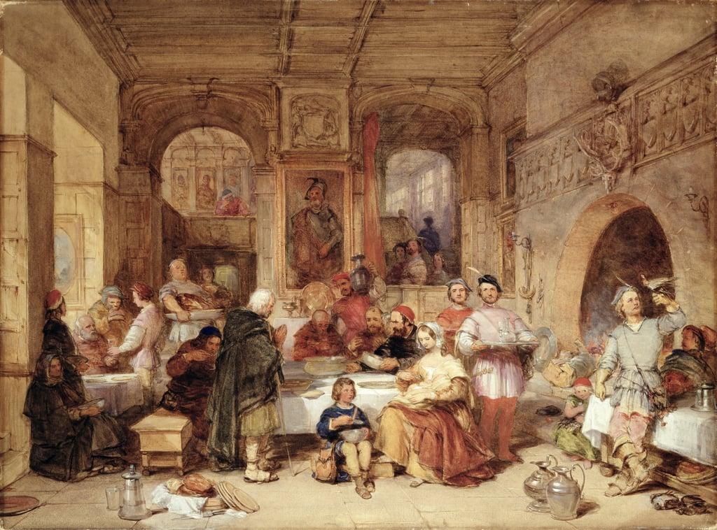  Dinner in the Great Hall (watercolor and gouache on paper) by George Cattermole (1800-1868)