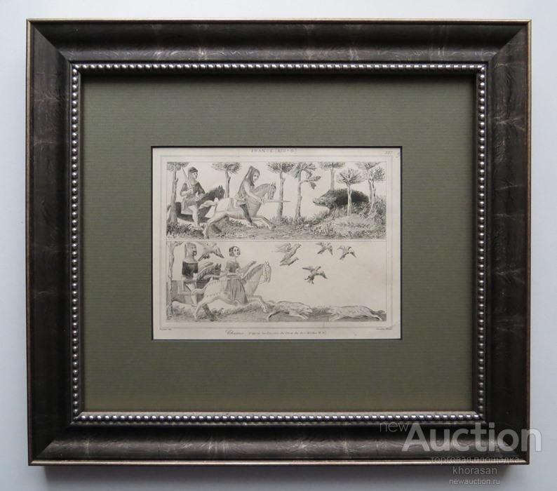 Falconry Scenes from 13th Century French Hunting - 19th Century Book Engraving Baguette Hunter Horseman Falcon