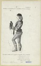  Falconer: red hose, violet-black doublet, brown slashed sleeves, green boots w. gray reveres, black