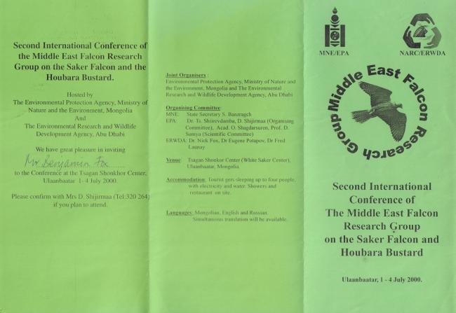 The Second Conf. on Saker Falcon and Houbara Bustard in Mongolia in the year 2000