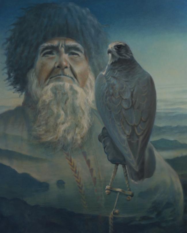 Turkmenian falconer, oil on canvas, 100 x 81 cm, 2016 by Stefan BlÃ¶ndal