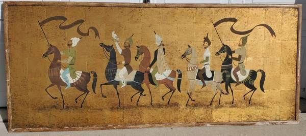 Large Painting of a Royal Arabian Falconer on Horseback. 1930-50
